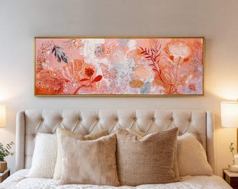 Abstract Floral Canvas Wall Art, Coral Peach Botanical Print, Modern Boho Decor