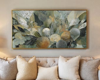Abstract Botanical Wall Art Print, Sage Green Floral Art, Modern Nature Wall Decor, Landscape Framed Canvas Art