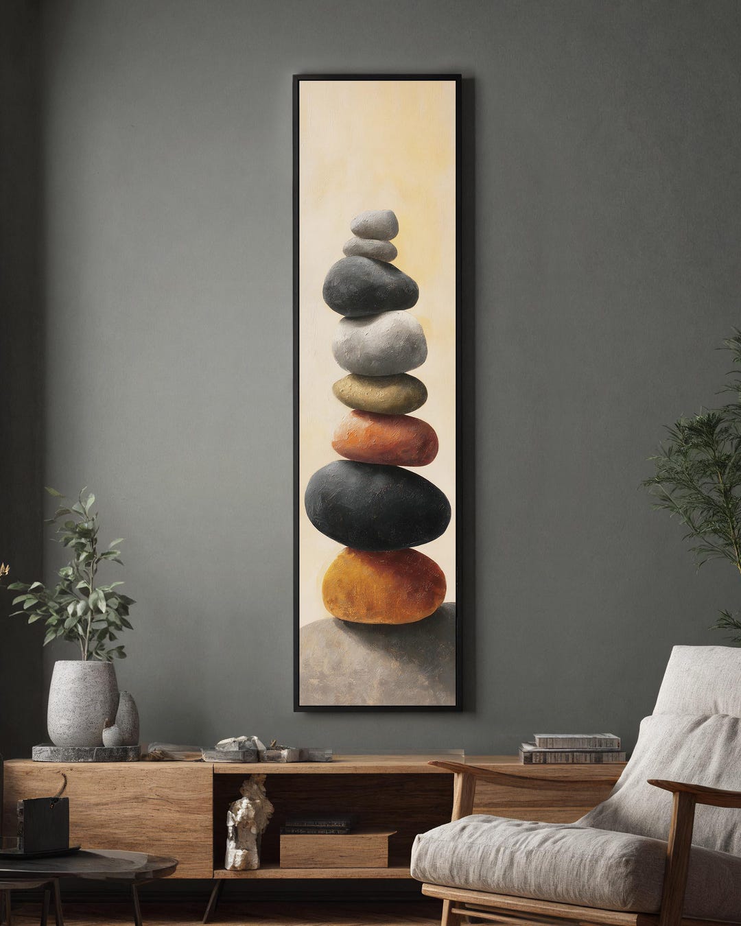 Zen Rock Stack Canvas Art, Vertical Minimalist Stone Painting - Etsy