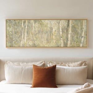 Light Green Forest Canvas Wall Art, Soft Nature Painting Of Trees And Leaves, Neutral Woodland Landscape Framed Print, Long Narrow Art Print