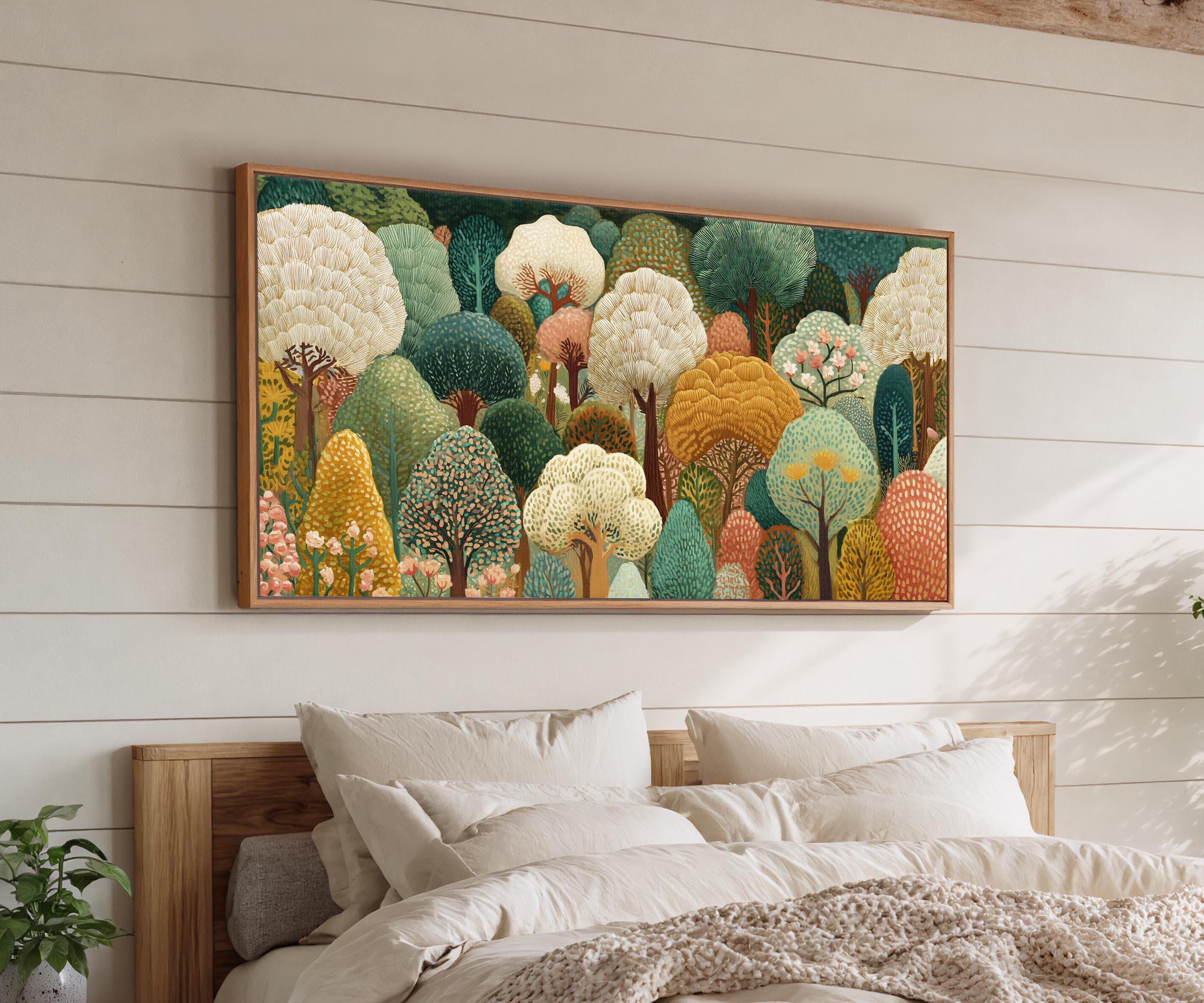Whimsical Forest Canvas Wall Art Print, Folk Art Woodland Decor - Etsy