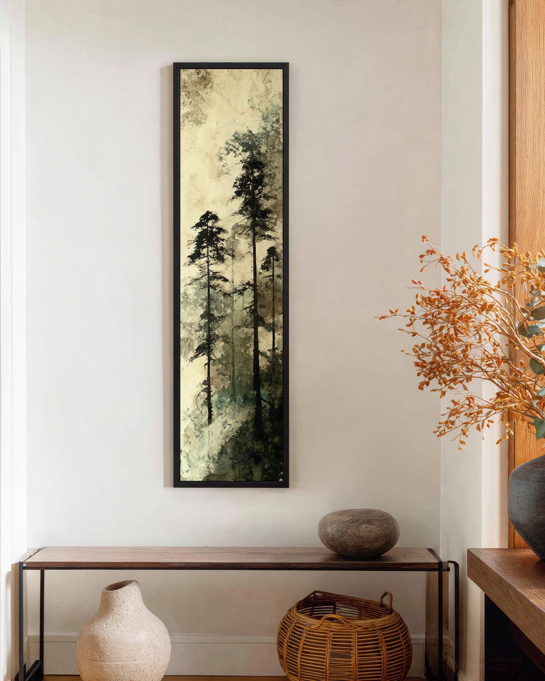 Misty Forest Canvas Art, Neutral Woodland Landscape, Vertical Wall ...