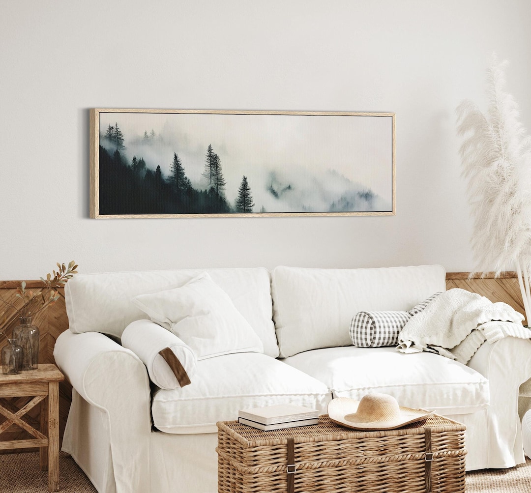 Minimalist Misty Forest Landscape Art Print, Moody Wall Art Print ...