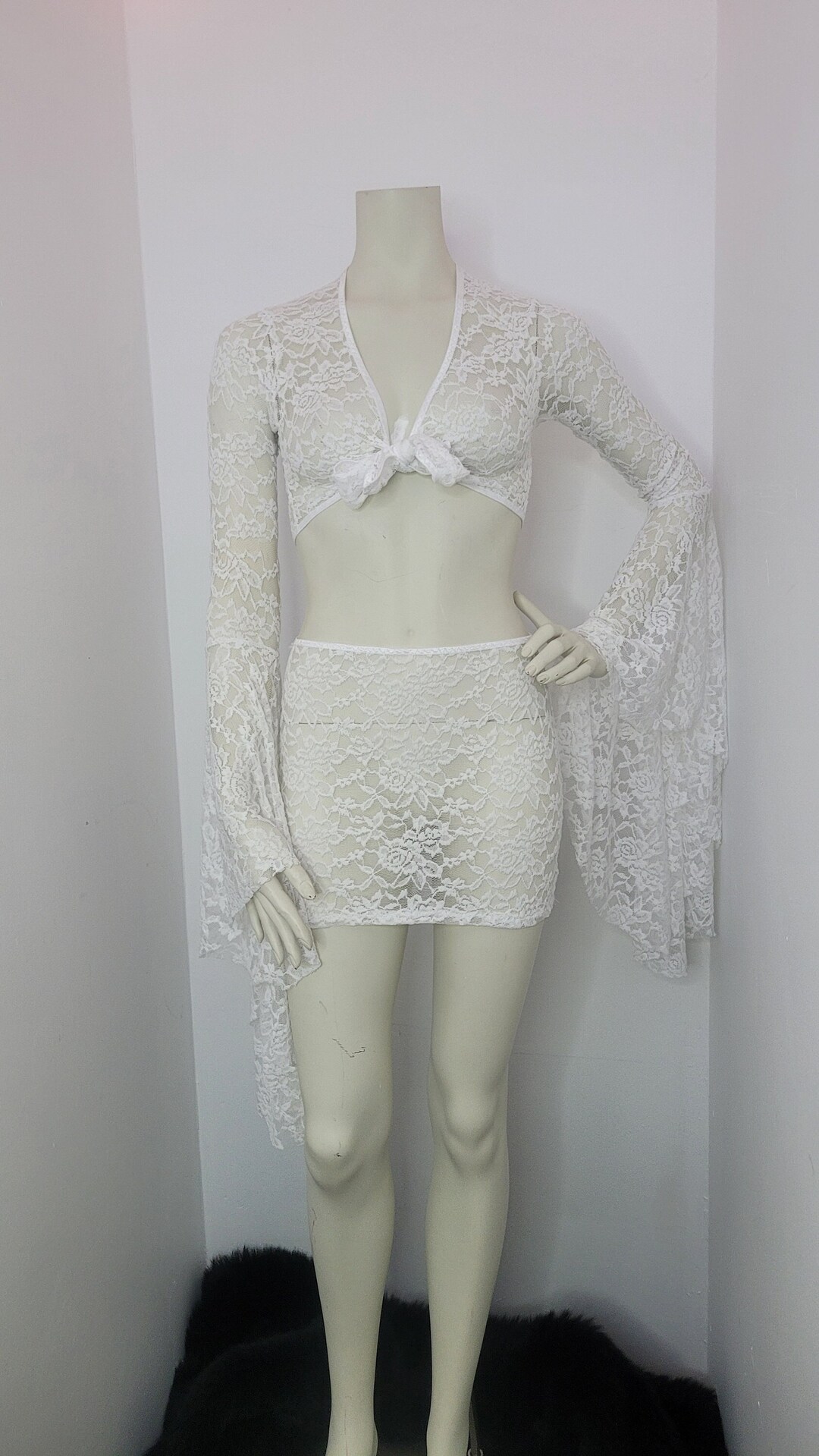 White Lace 2 Piece Tie Top and Pencil Skirt Set - Etsy