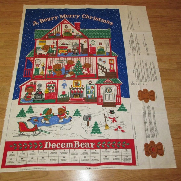 Christmas Advent Santa Calendar Beary Merry Christmas Santa's House Fabric Panel Cranston Print Works
