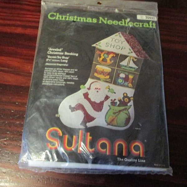 Sultana Jeweled Christmas Stocking Kit Santa's Toy Shop 32111 Sealed and Ready to Stitch 17"