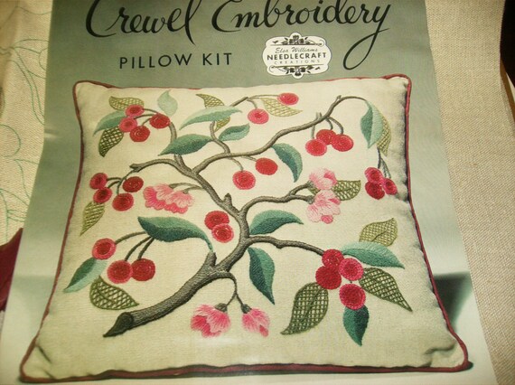 Elsa Williams Crewel Embroidery Pillow Kit Branch Of Cherries Etsy