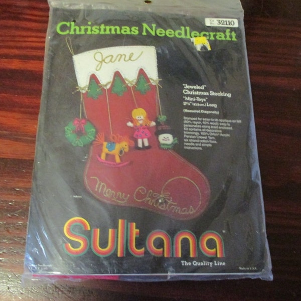 Sultana Felt Stocking Kit Jeweled Christmas Stocking Mini Toys 32110 17"  Sealed and Ready to Stitch