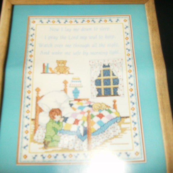 Vintage Stamped Cross Stitch Kit Now I Lay Me Down Golden Bee 20156 Complete Kit Ready to Stitch