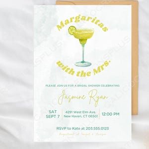 Margaritas with the Mrs Bridal Shower Invitation Editable Template, Margs and Matrimony Wedding Shower Invitation