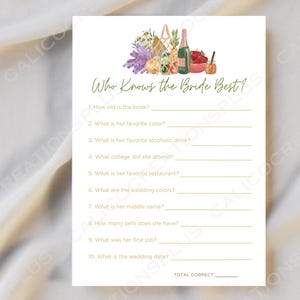 Fresh Off the Market Farmers Market Bridal Shower Games, Who Knows the Bride Best Game Editable Template