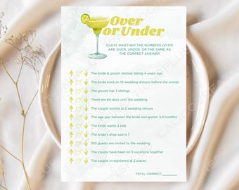 Margaritas com os jogos da Sra. Bridal Shower, Over ou Under Game Margs e modelo editável de matrimônio