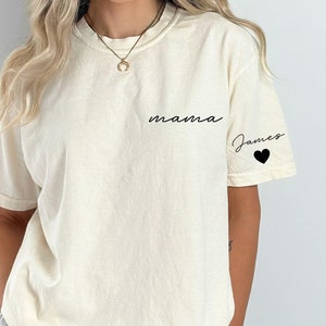 Comfort Colors Custom Mama Shirt with Kid Name, Custom Mama Shirt with Children Name on Sleeve, Mama Shirt, Mama Shirt, Mother&#39;s Day Shirt