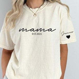 Comfort Colors Custom Mama Shirt with Kid Name, Custom Mama Shirt with Children Name on Sleeve, Mama Shirt, Mama Shirt, Mother&#39;s Day Shirt