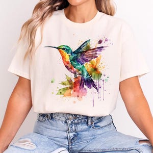 Hummingbird Shirt, Floral Hummingbird Shirt, Animal Lover Tee, Bird Shirt, Gift For Her, Bird Lover T-Shirt, Spring Birds, Flower Shirt