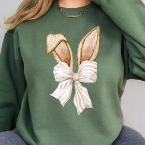 Coquette Bunny Ears Sweatshirt, Cute Bow Easter Sweater for Women,Cozy Spring Bunny Gift, Coquette Easter,Easter Shirt,Happy Easter Day Gift