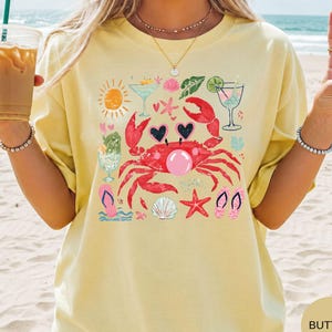 Comfort Colors® Funny Crab Shirt, Summer Vacation Gift, Summer Shirt, Coastal Shirt, Crab Blowing Bubble Graphic Shirt, Vintage Beach Shirt