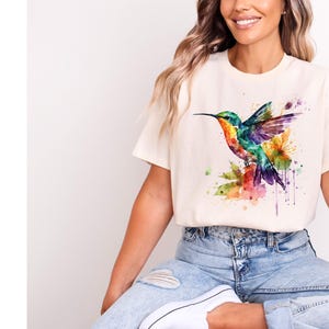 Hummingbird Shirt, Floral Hummingbird Shirt, Animal Lover Tee, Bird Shirt, Gift For Her, Bird Lover T-Shirt, Spring Birds, Flower Shirt