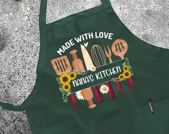 Mama Apron Gift, Personalized Apron With Pockets, Nana Apron Made With Love, Valentine Mothers Day or Birthday Gift for Nana or Grandma
