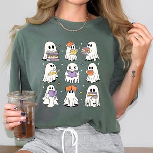 Comfort Colors® Ghost Reading Books Shirt, Halloween School, Bookish Halloween Shirt, Teacher Librarian Halloween Gift, Halloween Book Lover