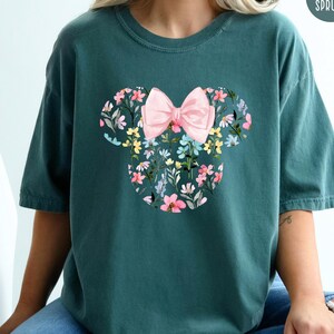 Comfort Colors Disney Minnie Mouse Spring Flowers Shirt,Disney Floral Minnie Head Shirt,Disney Shirt,Disney Mickey Shirt,Disney Family Shirt
