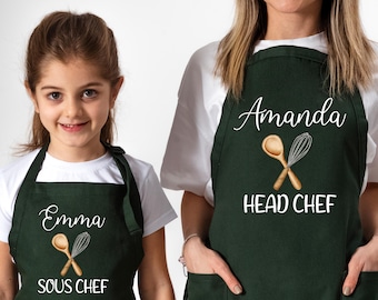Custom Head & Sous Chef Apron, Kitchen Apron, Personalized Apron,Matching Apron,Family Apron,Kitchen Gift,Cooking Gift,Mother Daughter Apron