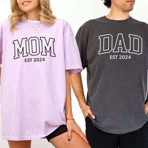Comfort Colors Mom and Dad Shirt, Mama Shirt, Dada Shirt, Pregnancy Reveal Shirt, Pregnancy Announcement, Mother&#39;s day, Gift For Mom and Dad