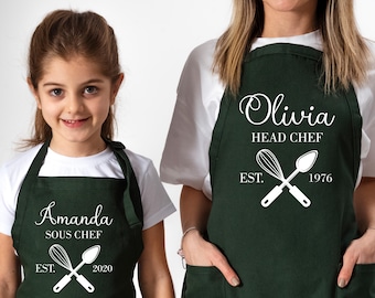 Custom Head & Sous Chef Apron, Kitchen Apron, Personalized Apron,Matching Apron,Family Apron,Kitchen Gift,Cooking Gift,Mother Daughter Apron