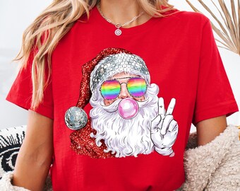 Santa Girls Christmas Shirt, Bubble Gum Christmas Shirt,Christmas Pink Santa Toddler Shirt,Mommy and Me Christmas Shirt,Matching Toddler Tee