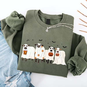 Cows Halloween Sweatshirt, Ghost Cows Sweatshirt, Halloween Ghost Cows Sweatshirt, Spooky Cows Halloween Gifts, Cow Lovers Halloween Gift