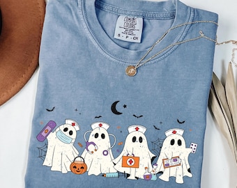 Comfort Colors® Ghost Nurse Halloween Shirt,  Spooky Nurse Shirt, Halloween Nurse Gift, Nurse Boo Crew Shirt, Fall Tee,Halloween Nurse Shirt