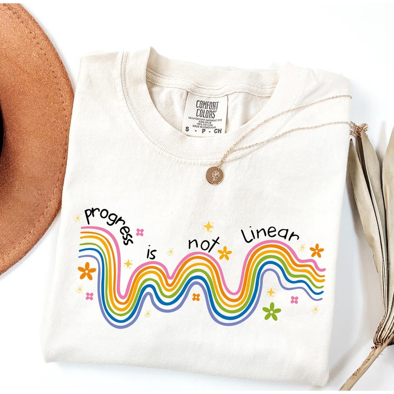 Comfort Colors Progress Is Not Linear Teacher Shirt: Mental Health Awareness image 1