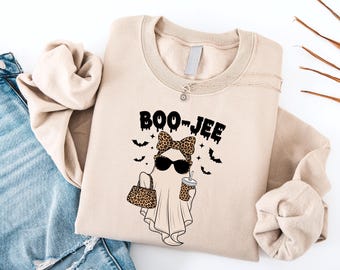 Boo-Jee Ghost Sweatshirt, Ghost Coffee Shirt, Leopard Ghost Tee, Funny Fall Shirt,Ghost Tee,Girly Halloween Gift,Boojee Shirt,Leopard Boojee