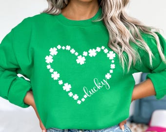 Heart Lucky Shamrock ,Heart Shamrock Sweatshirt, Womens St Patricks,Clover Shirt,Shamrock Sweatshirt,Love Clover,St Patrick's Day Sweatshirt