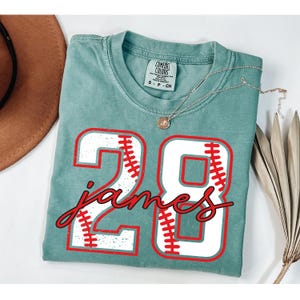 Comfort Colors Baseball Numbers Shirt, Baseball Custom Birthday Shirt, Baseball Mom Shirt, Personalized Baseball Tees, Custom Name Baseball