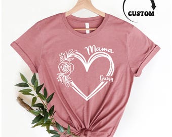 Custom Mama Shirt, Mother's Day Gift, Shirt with Kids Names, Gift for Mom Mama, Mom Heart Shirt,Custom Grandma Shirt, Personalized Mom Shirt