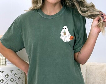 Comfort Colors Сute Ghost Coffee Shirt,Little Ghost Iced Coffee Shirt,Ghost Shirt,Ghost Coffee Tee,Halloween Coffee Shirt,Gift For Halloween