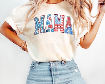 Comfort Colors American Mama T-Shirt: Retro USA 4th of July Tee