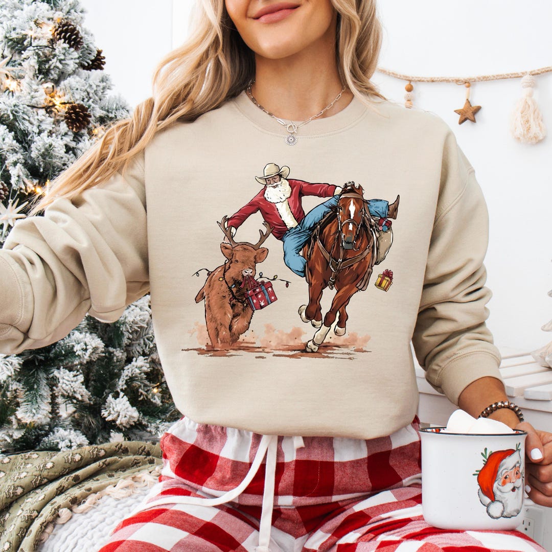 Christmas Live Roping Cowboy Santa Western Roping Christmas Sweatshirt, Howdy Christmas Shirt ...