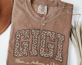 Comfort Colors®Leopard  Gigi Shirt with Children Names Gigi Shirt,Leopard Gigi Shirt,Personalized Gigi Shirt,Gift for Gigi,Mother’s Day Gift