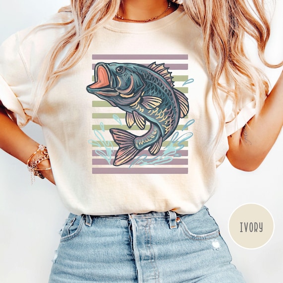 Comfort Colors® Rero Bass Fish Shirt, Pastel Striped Fishing Graphic Tee, Fisherman Gift, Lake Life T-Shirt, Coastal Summer Tee