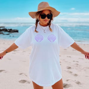 Comfort Colors®  Custom Seashell Bra T Shirt, Mermaid Bra Seashell T Shirt, Vacation Tee Cute Summer Shirt Beach T-Shirt, Mermaid T Shirt