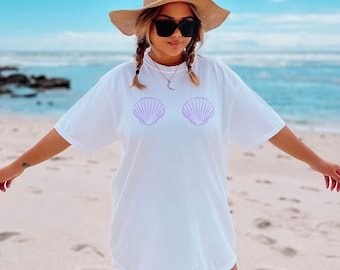 Comfort Colors®  Custom Seashell Bra T Shirt, Mermaid Bra Seashell T Shirt, Vacation Tee Cute Summer Shirt Beach T-Shirt, Mermaid T Shirt