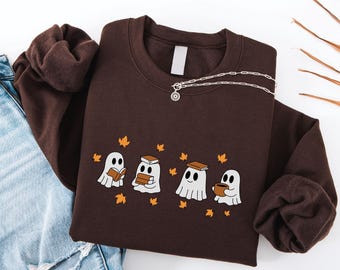 Reading Ghost Sweatshirt, Cute Ghosts Reading Books Autumn Sweatshirt, Autumn Sweatshirt, Halloween Gift For Bookish Sweatshirt