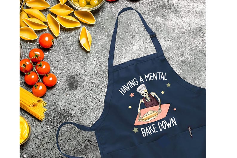 Having A Mental Bake Down Apron, Chef Skeleton Apron, Baker Gift, Funny Baking Apron, Cookie Baker Gift, Good Apron For Man and Woman