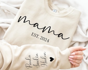 Custom Mama Sweatshirt with Kid Name on Sleeve, Personalized Mom Sweatshirt, Gift Momma Sweatshirt, Christmas Gift for Mom, Gift For Mother