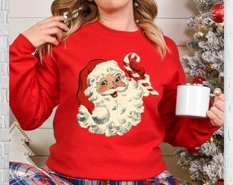 Sudadera navideña de Papá Noel, Sudadera retro de Papá Noel, Sudadera vintage con capucha de Papá Noel, Ropa navideña retro de Papá Noel, Sudadera navideña para mujer
