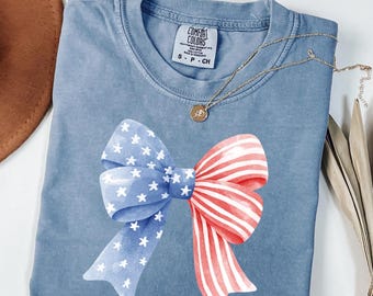 Comfort Colors 4th of July Shirt: American Flag Bow Tee