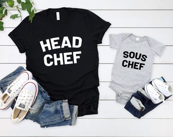 Head Chef & Sous Chef Shirt,Matching Parent Child Shirt,Graphic Tees for Families,Matching Family Tops for Mother's / Father's Day,Pregnancy