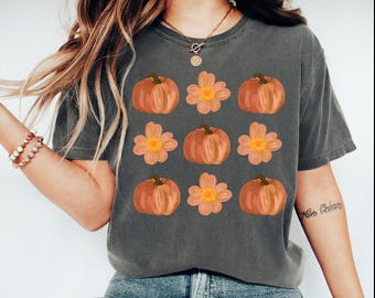 Comfort Colors Vintage Floral Pumpkins T-shirt, Retro Halloween Shirt,Fall Pumpkin Shirt,Thanksgiving Shirt,Autumn Shirt,Pumpkin Lover Shirt
